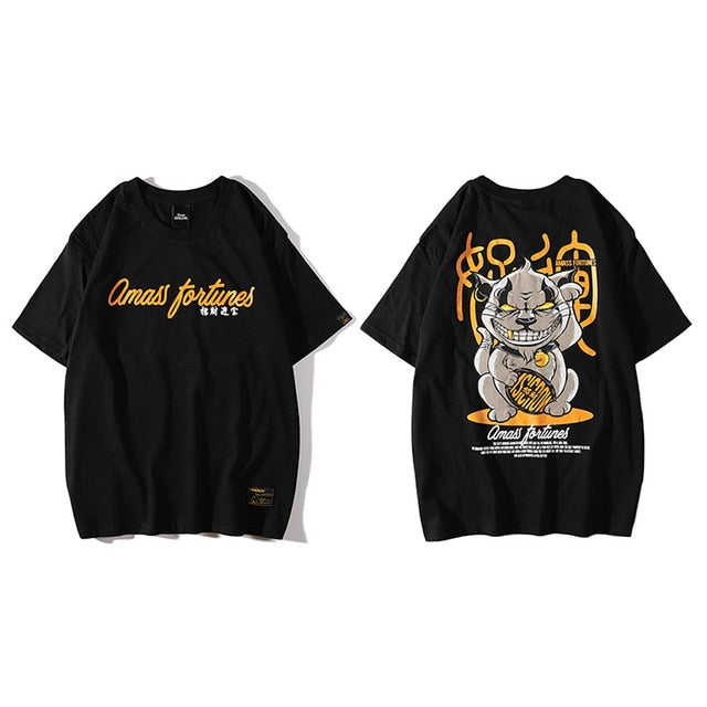 Hip Hop T Shirt Funny Evil Furtune Cat Print T-shirts Men Harajuku Streetwear Summer Tshirt Cotton Short Sleeve Tops Tees-5