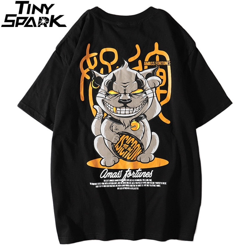 Hip Hop T Shirt Funny Evil Furtune Cat Print T-shirts Men Harajuku Streetwear Summer Tshirt Cotton Short Sleeve Tops Tees-0