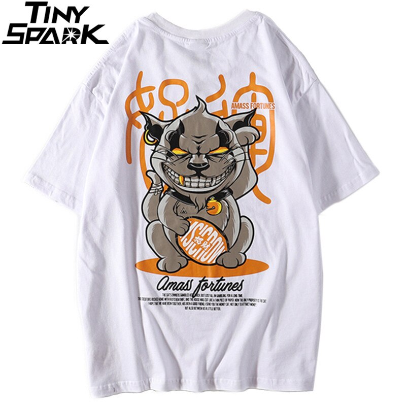 Hip Hop T Shirt Funny Evil Furtune Cat Print T-shirts Men Harajuku Streetwear Summer Tshirt Cotton Short Sleeve Tops Tees-3