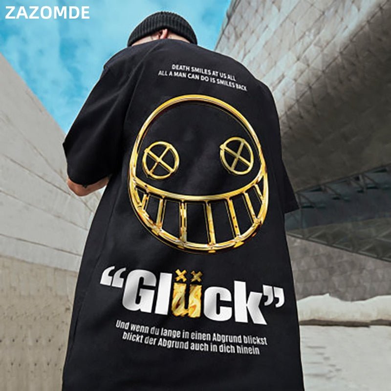 Cotton T-Shirts Men  Smiley Printed Short Sleeve Tshirts Summer Hip Hop Casual Cotton Tops Tees Streetwear