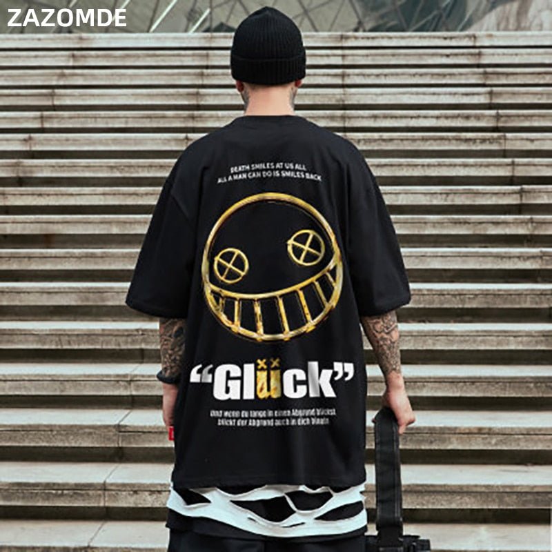 Cotton T-Shirts Men  Smiley Printed Short Sleeve Tshirts Summer Hip Hop Casual Cotton Tops Tees Streetwear