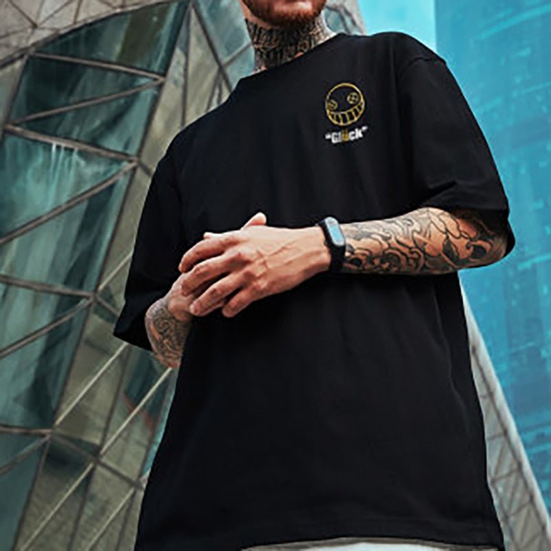 Cotton T-Shirts Men  Smiley Printed Short Sleeve Tshirts Summer Hip Hop Casual Cotton Tops Tees Streetwear